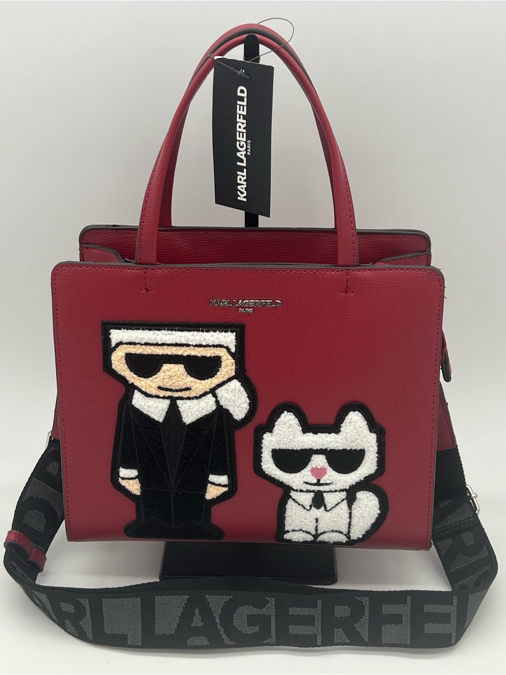 NWT Karl Lagerfeld Red Tote with Karl & Choupette Patch